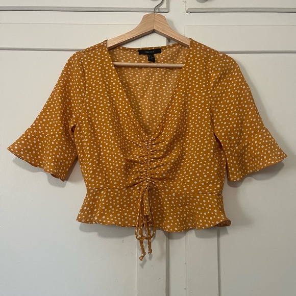 Forever 21 Tops - Forever 21 Mustard Polka Dot Blouse Crop Top Size Small